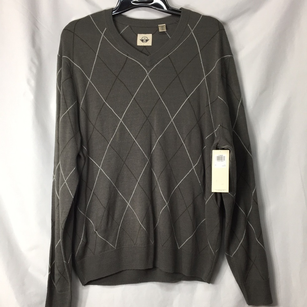 Dockers Mens Gray and White Argyle Sweater Size XL NEW with Tags